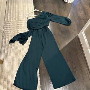 One Shoulder Satin Jumpsuit